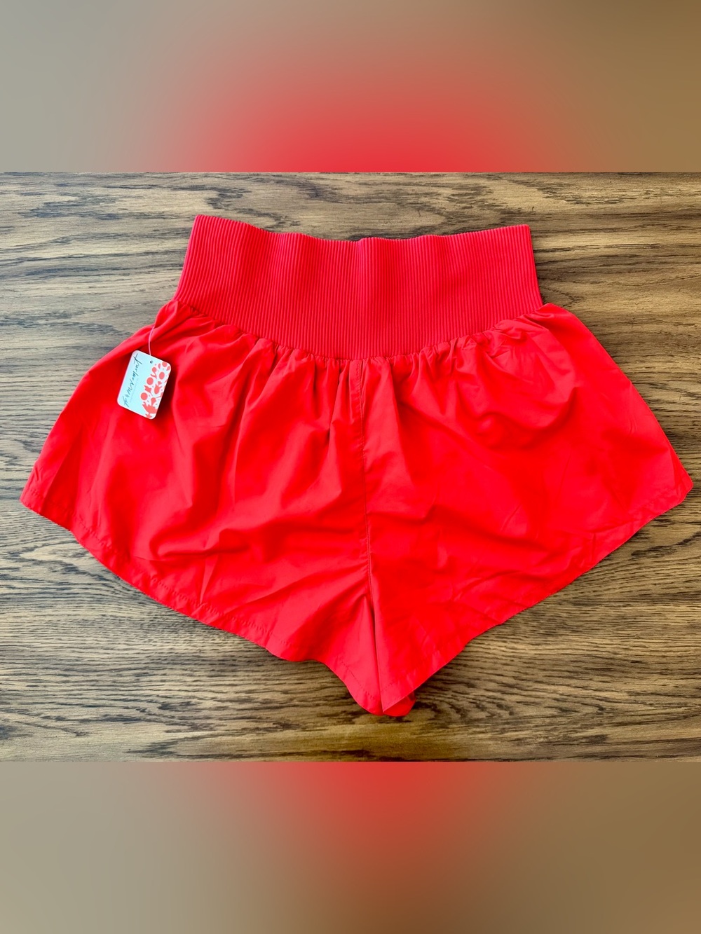 Free people Women's High-Waist Red Athletic Shorts with Ribbed Waistband